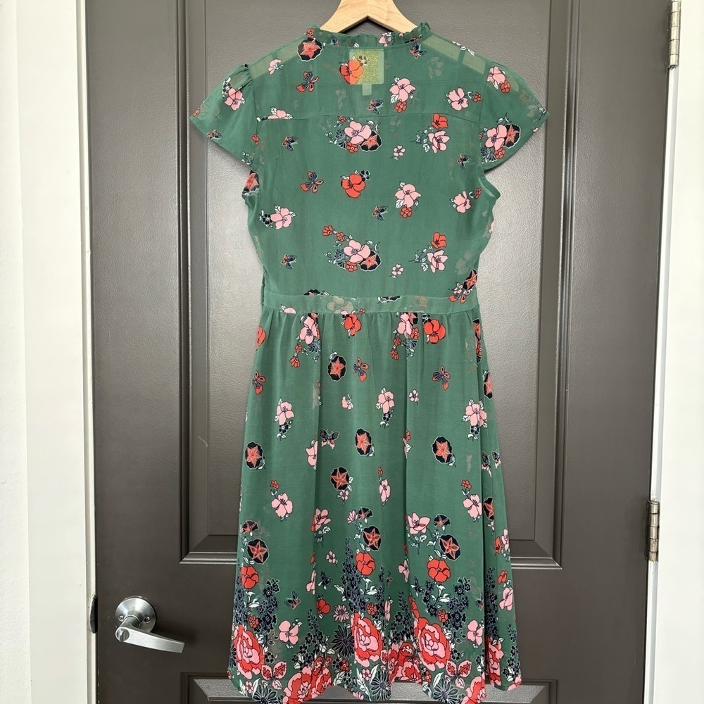 Modcloth « Oh Say Can Museum » Green Butterfly Floral Print A Line Dress Size M - Picture 7 of 13